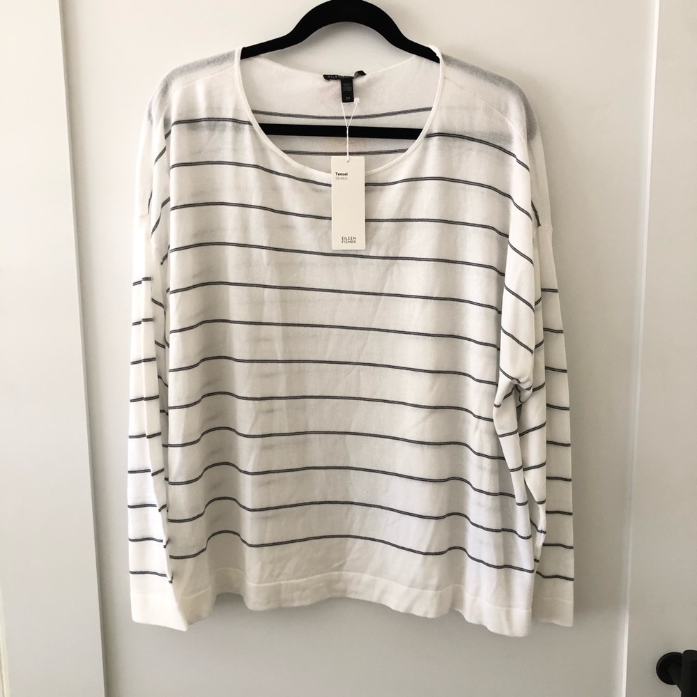 Eileen Fisher White Striped Tencel Coastal Grandma Top 2X - Picture 2 of 8